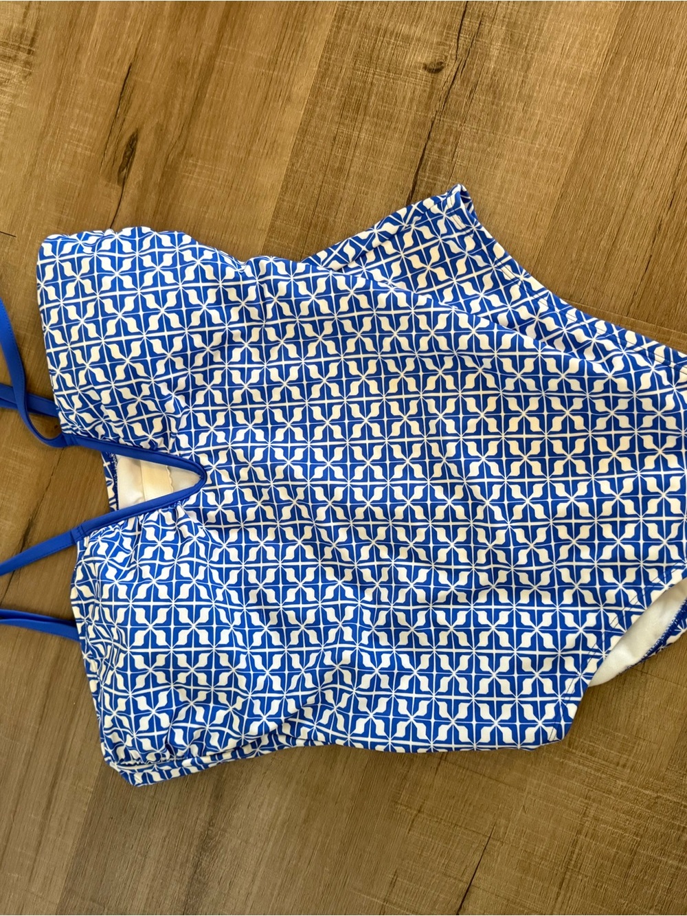 Shade and Shore- Blue and White geometric print bathing suit